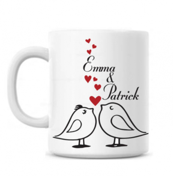 Mug dengan desain lovebird yang menggemaskan